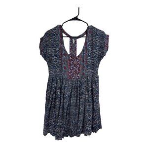 Free People Size Small Mini Dress Sundown Boho Floral Babydoll Cutout T Back